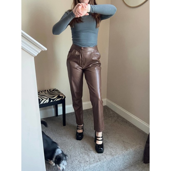 Princess Polly Love Club brown faux leather pants, size 4 - Picture 1 of 10